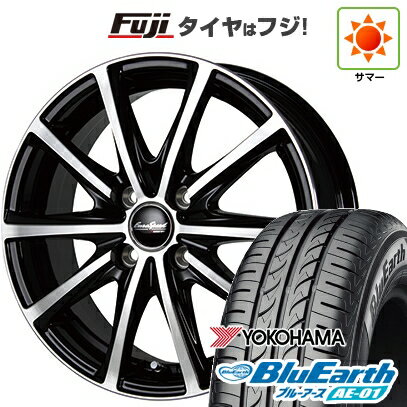 【新品国産4穴100車】 夏タイヤ ホイール4本セット 185/55R15 ヨコハマ ブルーアース AE-01 MID WHEELS V25 ブラックポリッシュ 15インチ(送料無料) サマータイヤ