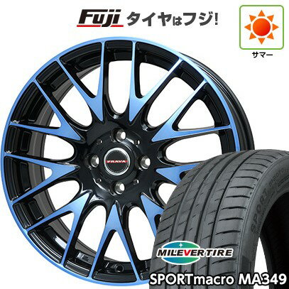 【新品】オーラ 夏タイヤ ホイール4本セット 205/50R17 ミレバー スポーツマクロ MA349（限定） ビッグウエイ レイシーン プラバ9M(ブルークリア) 17インチ(送料無料) サマータイヤ(2)