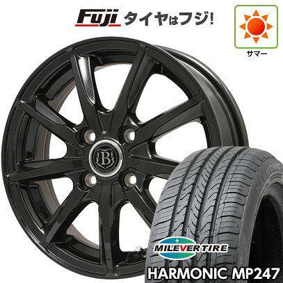 【新品 軽自動車】エブリイワゴン 夏タイヤ ホイール4本セット 165/50R15 ミレバー ハーモニック MP247(限定) ブランドルライン ボレアノ9 パールブラック 4.5J 15インチ(送料無料)