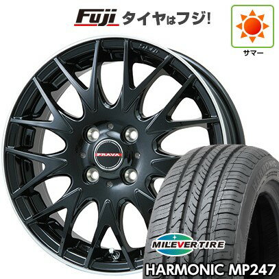 【新品 軽自動車】エブリイワゴン 夏タイヤ ホイール4本セット 165/50R15 ミレバー ハーモニック MP247(限定) ビッグウエイ レイシーン プラバ9MJrII グロスブラック/リムポリッシュ 15インチ(送料無料) サマータイヤ