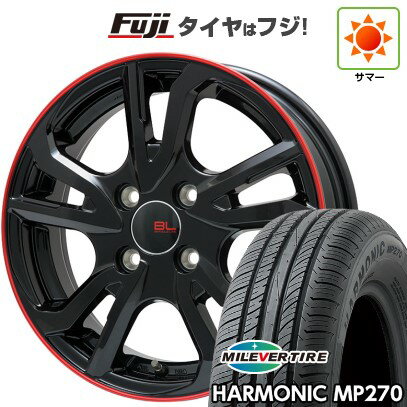 【新品国産車用4穴100】 夏タイヤ ホイール4本セット 185/65R14 ミレバー ハーモニック MP270(限定) ブランドルライン レツィオ グロスブラック/レッドリム 14インチ(送料無料)