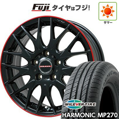 【新品国産車用4穴100】 夏タイヤ ホイール4本セット 185/55R16 ミレバー ハーモニック MP270(限定) ビッグウエイ レイシーン プラバ9MJrII グロスブラック/レッドリム 16インチ(送料無料)
