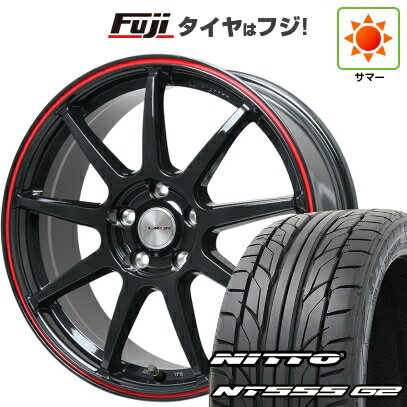 【パンク保証付き】【新品国産車用5穴100】 夏タイヤ ホイール4本セット 215/40R18 ニットー NT555 G2 レアマイスター LMスポーツ LM-QR グロスブラック/レッドライン 18インチ(送料無料)