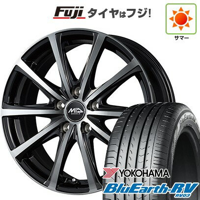 【パンク保証付き】【新品国産車用5穴114.3】 夏タイヤ ホイール4本セット 205/65R16 ヨコハマ ブルーアース RV-03 MID WHEELS V25 ブラックポリッシュ 16インチ(送料無料)