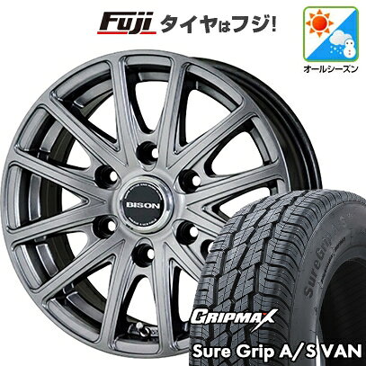 【新品】ハイエース200系 オールシーズンタイヤ ホイール4本セット 195R15C 107/105T グリップマックス シュアグリップ オールシーズン Van(限定) ホットスタッフ バイソン BN-01 15インチ(送料無料)