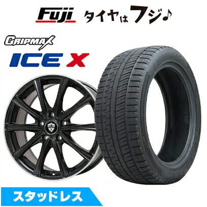 【新品国産車用5穴100】 スタッドレスタイヤ ホイール4本セット 195/65R15 グリップマックス アイスX BSW ブラックサイドウォール(限定) エルベ エステローザ MZV ブラックリムポリッシュ 6J 15インチ(送料無料)