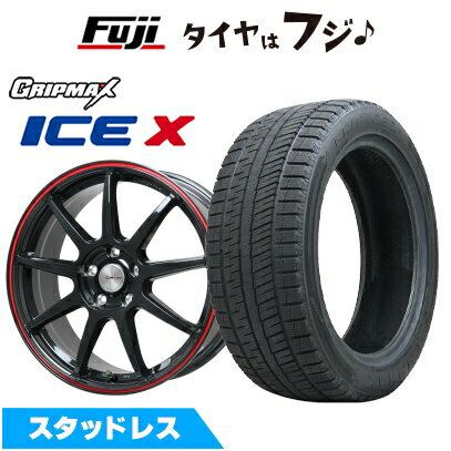 【新品国産5穴100車】 スタッドレスタイヤ ホイール4本セット 215/50R17 グリップマックス アイスX BSW ブラックサイドウォール(限定) レアマイスター LMスポーツ LM-QR グロスブラック/レッドライン 7.5J 17インチ(送料無料)