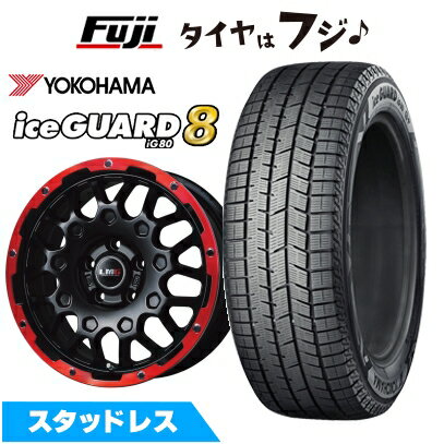 【パンク保証付き】【新品】ヤリスクロス等 スタッドレスタイヤ ホイール4本セット 215/50R18 ヨコハマ アイスガード8 エイトIG80 レアマイスター LMG MS-9W マットブラックレッドリム 7.5J 18インチ(送料無料)
