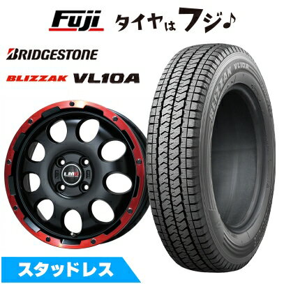 【新品】クリッパーEV ミニキャブEV スタッドレスタイヤ ホイール4本セット 145/80R12 86/84N ブリヂストン ブリザック VL10A レアマイスター LMG CS-9 マットブラック/レッドリム 4J 12インチ(送料無料)