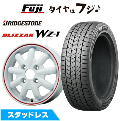 【新品 軽自動車】N-BOX タント スペーシア スタッドレスタイヤ ホイール4本セット 155/65R14 ブリヂストン ブリザック WZ-1 ブランドルライン ストレンジャーKST-9改 ホワイト/レッドライン 4.5J 14インチ(送料無料)