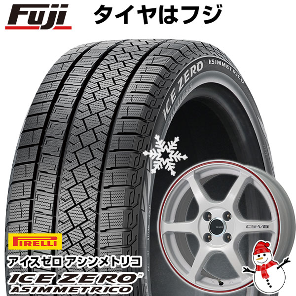 【新品国産5穴114.3車】 スタッドレスタイヤ ホイール4本セット 225/55R17 ピレリ ウィンター アイスゼロアシンメトリコ レアマイスター CS-V6(ホワイト/レッドライン) 17インチ(送料無料)