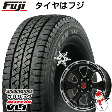 【取付対象】【送料無料 ハイエース200系】 195/80R15 15インチ BRIDGESTONE ブリヂストン ブリザック VL1 107/105L スタッドレスタイヤ ホイール4本セット BIGWAY B-MUD K(グロスブラックリムポリッシュ) 6J 6.00-15