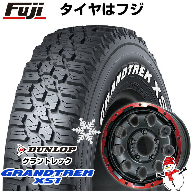 5/20限定!エントリーでポイント最大27倍! 【新品】ジムニー スタッドレスタイヤ ホイール4本セット 185/85R16 ダンロップ グラントレック XS1 RWL ホワイトレター レアマイスター LMG CS-9 マットブラック/レッドリム 16インチ(送料無料)