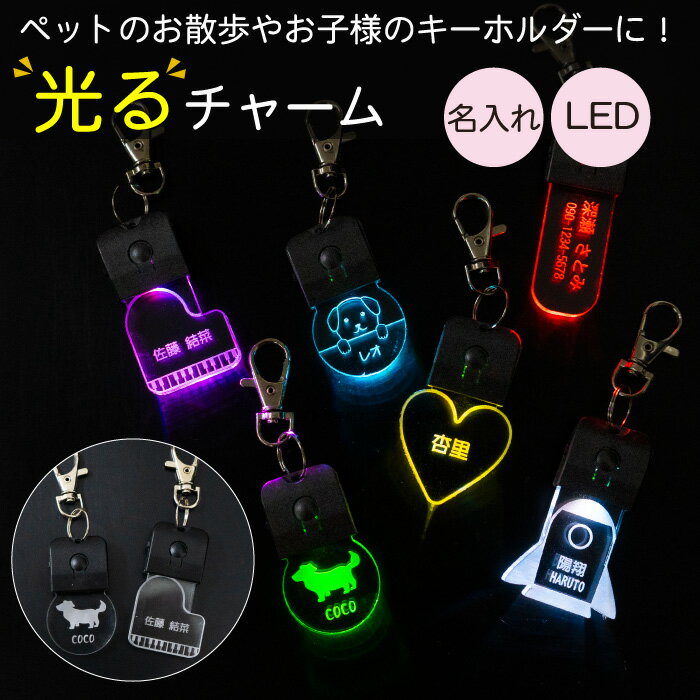 LEDチャーム LEDキーホルダー 光る お散歩ライト ペットタグ 迷子札 ネームタグ ペット ねこ いぬ 札 ネームプレート LED USB充電 犬 夜 散歩 交通安全 事故防止 名札 迷子札 ドッグタグ 名入…