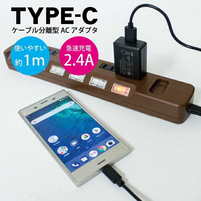 C Ŵ ACץ C ֥ ť֥ ʬΥ ACץ Х Ÿå ץ 2.4A ® USB 󥻥 ® type C USBŴ C ץ OK Type-C AC 󥻥 ɥ ޥ PSE ι t FJ3875