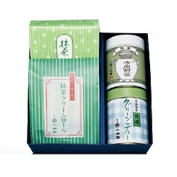 Rakuten - 丸久小山園特選グリーンティー　250g冷用煎茶「金印」　100g抹茶クリームロール　10本抹茶サクレット　10本【夏A-60】