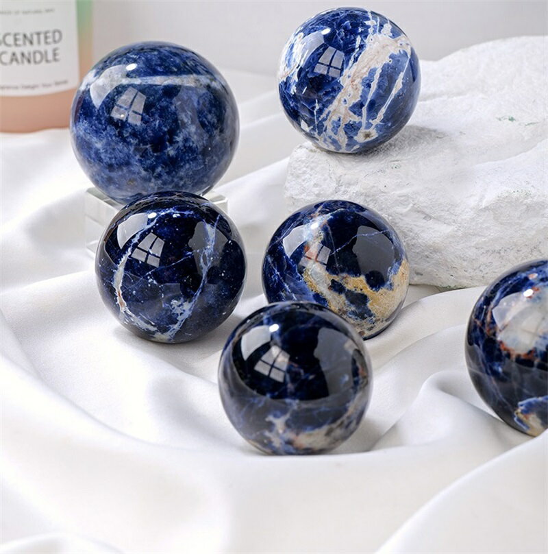 天然水晶 ラフナチュラル ブルーソーダライト球 ポリッシュブルー 石 クリスタルボール ミリメートル 美しい 天然