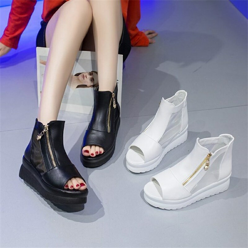 厚底 ブーツ レディース 靴 シンプル 透ける シューズ 軽量 エレガント おしゃれ ショート ヒール ウェッジソール 春 夏 秋 カジュアル 人気 レディース靴 レディースサンダル