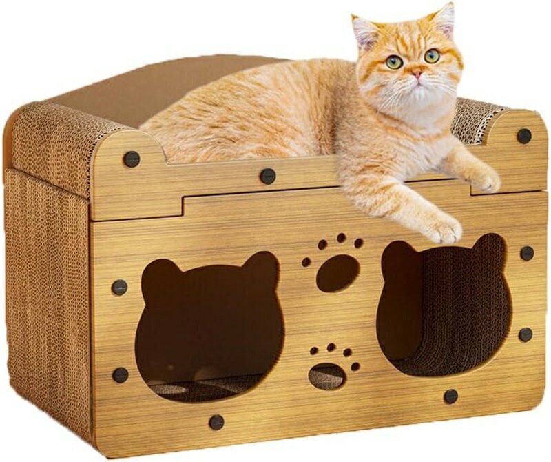 猫 爪研ぎ 段ボール キャットハウス 大型 キャットソファ 3-in-1多機能 木製 大きいサイズの二重層 猫 爪とぎ 猫 ダンボール 耐久性 高密度 四季対応 家具傷防止 運動不足改善 ストレス解消 両面使用可能 猫 おもちゃ