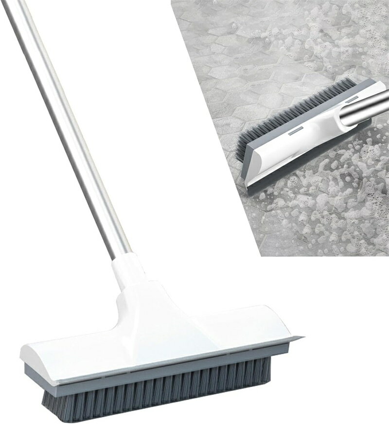 デッキブラシ ベランダ お風呂掃除 ブラシ 掃除 2in1 風呂掃除 ブラシ 3段ポール 長さ調節可能 51cm-12..