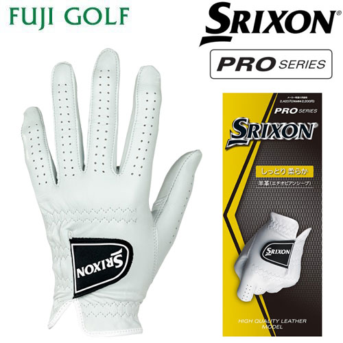 SRIXON PRO SERIES グローブ GGG-S027 しっとり、柔らかな羊革モデル。 ■ メーカー希望小売価格：\2,200＋税 ■ 素材：天然皮革（羊革） ■ カラー：ホワイト ■ サイズ：21〜26cm（6サイズ） ■ MADE IN INDONESIA ※ プロ選手は製品を個別にカスタマイズして使用している場合があります。