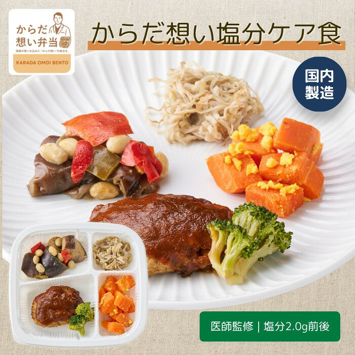 商品名 【医師・管理栄養士監修】からだ想い弁当 塩分ケアコース バリエーション ・7食セット・14食セット・21食セット 名称 冷凍惣菜 原材料名 弁当ラベルに原材料（アレルギー情報含む）の記載がございます。 内容量 180g × 7食 / 14食 / 21食（弁当ラベルに記載がございます） 賞味期限 商品お届け後、冷凍保存で3か月以上 保存方法 冷凍庫にて保管をお願いいたします。 製造者 株式会社シルバーライフ 群馬工場群馬県邑楽郡邑楽町中野1678-1 アレルゲン 弁当ラベルをご確認ください※本品製造工場では、えび・かに・小麦・そば・卵・乳成分・落花生・くるみを含む製品を製造しています 医師・管理栄養士監修の冷凍弁当をもっと手軽に 特徴 ・医師・管理栄養士が監修した栄養バランスの取れた献立・塩分・脂質・たんぱく質を医学基準でコントロール・1食で主菜1品＋副菜3〜4品が揃う・クール宅急便でお届けする冷凍タイプ・電子レンジで3分、そのままお召し上がりいただけます こんな方に ・塩分を抑えた食事を心がけたい方・毎日の食生活を見直したい方・飽きずに続けられる食事を探している方 ■ メニュー例（メイン料理） 塩分ケアコース栄養基準 塩分：約1.7〜2.0g　／　脂質：約12〜14g メイン料理 ・鶏の照焼き・ブリの照焼き・海鮮塩炒め・きのこのすき焼き風・白身魚和風あんかけ・青椒肉絲・鶏＋キャベツ味噌 ※季節や仕入れ状況により、メニューは変更になる場合があります。