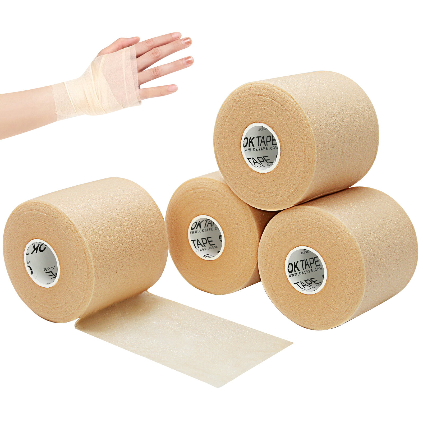 OKTAPE アンダーラップ テーピング アンダーテープ クッションラップ プレラップテープ 7cm×27m 4巻 テーピング下地 テーピング下巻き スポーツ用アンダーラップ 皮膚保護 肌保護 クッションラップ 保護テープ 非粘着 ラップテープ 肌に優しい テーピング保護 運動 2