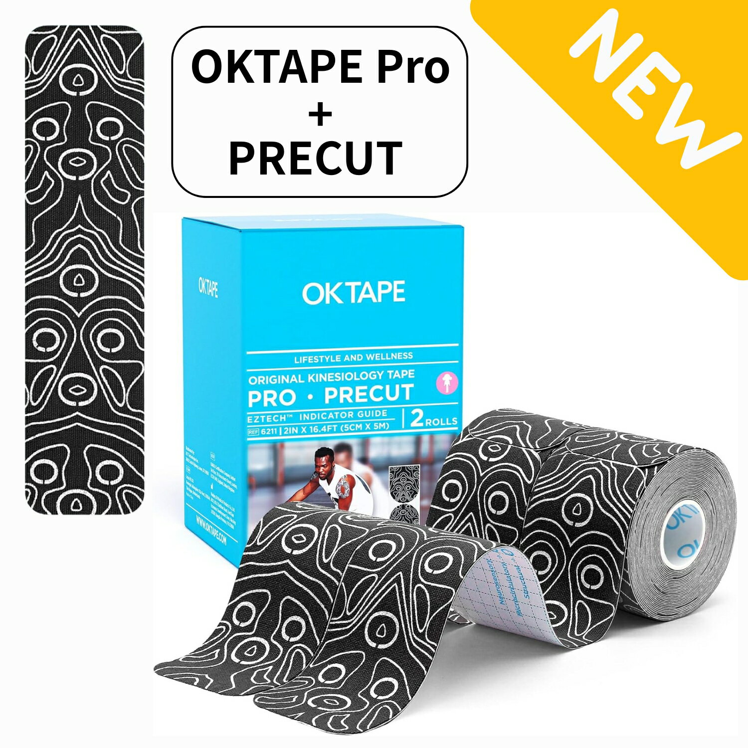 OKTAPE Pro キネシオテープ キネシオロジーテープ プレカット テーピング カット済みテーピング キネシオロジーテープ 伸縮 防水 キネシオテーピング 5cm × 24.5cm スポーツ 怪我予防 筋肉サポート ラテックスフリー 肌に優しい かぶれにくい