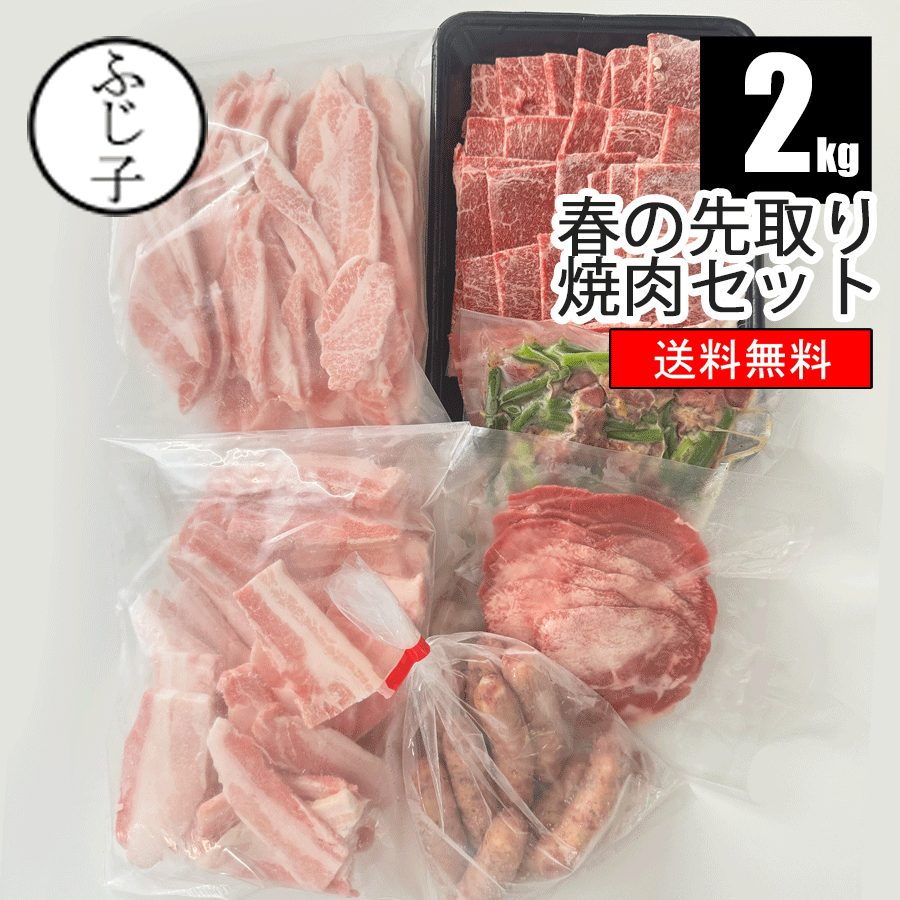 【春の先取り】焼肉セット約2kg【送料無料】牛タン100g 牛モモ焼肉500g 豚バラ焼肉500g トントロ500g ..