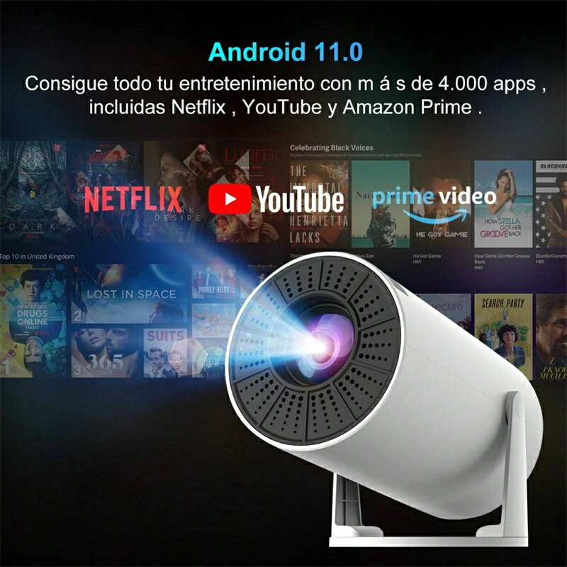 4K/1080P対応 ミニプロジェクター ポータブルプロジェクター WiFi6 BT 5.0 Android 11 自動水平補正機能付きスマート プロジェクター 180°回転 モバイル対応 屋外映画プロジェクター（ホワイト） 米国プラグ