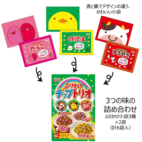 【送料無料(ネコポス)】丸美屋 期間限定 ふりかけチップトリオ 大袋分包＜のりたま2小袋＆すきやき2小袋＆たらこ2小袋＞ 6袋入×5セット 3