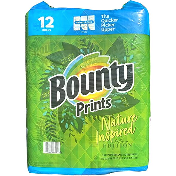 【数量限定】バウンティ ペーパータオル プリント 128 カット×12 ロール【Bounty 12 Roll Prints 128Ct Select A Size Nature Inspired ボタニカル ナチュラル キッチンペーパー コストコ Costco 大容量 まとめ買い】