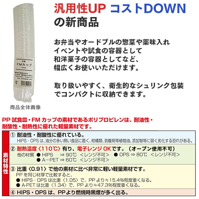 使い捨てプラスチック容器 FMカップ 4号 100個入り 業務用