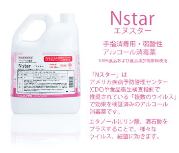 手指消毒用アルコール 75vol%以上 ニイタカ Nstar 5L 詰め替え用 アルコール消毒薬 エヌスター エタノール消毒液 ウイルス対策【業務用】