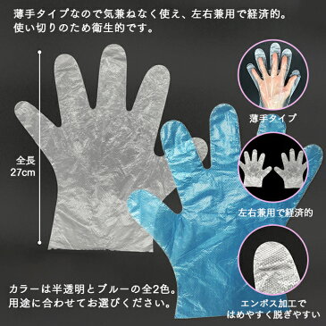 使い捨て手袋 ポリエチレン手袋 100枚 フリーサイズ 左右兼用 透明 食品衛生法適合 衛生手袋 ポリ手袋 エンボス加工【業務用】