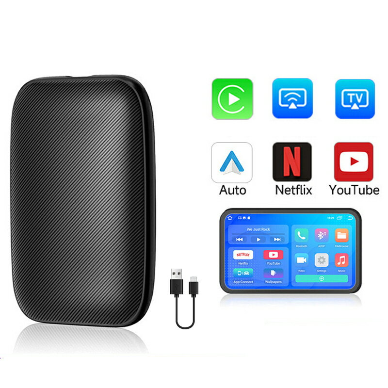 ワイヤレス CarPlay Ai Boxアダプター 車載Android Auto プラグアンドプレイ 快速接続 多車種対応 Youtube/Netflix など動画視聴可能 新型車載メディアボックス