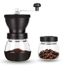 手挽きコーヒーミル コーヒー缶 コーヒー豆挽き 手挽き 手動 セラミック製カッター ステンレス製ハンドルガラス製受け容器 滑り止めカバー付き