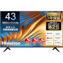 【中古】Hisense 4Kチューナー内蔵 液晶 テレビ 43A6H ネット動画対応 ADSパネル 3年保証 ブラック 43V型(4.5~6畳 視聴距離79cm)