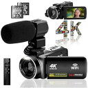 【中古】ビデオカメラ 4K 5600万画素WIFI機能 外付けマイクvloggingカメラYouTubeカメラHDMI出力IRナイトビジョン機能360°ワイヤレスリモコン18倍デジタ(2)
