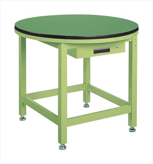 360度どの方向からも自由に作業が可能。軽い力で簡単に回転するため作業効率がグンとアップ。●外寸：φ890×H740mm●均等耐荷重：600kg●本体色：サカエグリーン●質量：58kg●天板サイズ：φ890×21mm●天板種類：改正RoHS指令10物質対応サカエリューム天板●天板カラー：グリーン●天板厚：21mm●アジャスター：防振タイプ　ネジ径M16×2.0●フタル酸エステル（4種）対応天板【品質保証します!!】 当ストアの運営会社は(株)サカエの正規代理店です。 ご注文いただいたお客様が安全かつスムーズに荷受けをおこなっていただけるよう、 事前に必要な出荷情報をお届けします。（発送日・運送便名・送状番号など） また、製品に関するご不明点や不具合対応など、専門商社として的確に 迅速におこないます。対面販売と同様の安心と品質をおとどけいたします。 万一の初期不良の際は、返品・交換もいたしますので安心してお買い求めください。