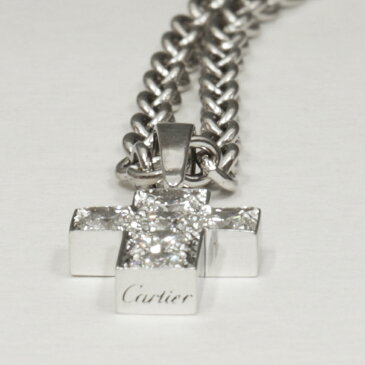 【美品】カルティエ CARTIER クロスネックレス K18ホワイトゴールド×ダイヤモンド6石 保証書付 8583