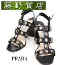 【未使用 展示品】 プラダ PRADA レディース サンダル ハイヒール #36 日本サイズ 23cm バック ストラップ レザー 黒 ブラック シルバー金具 8085