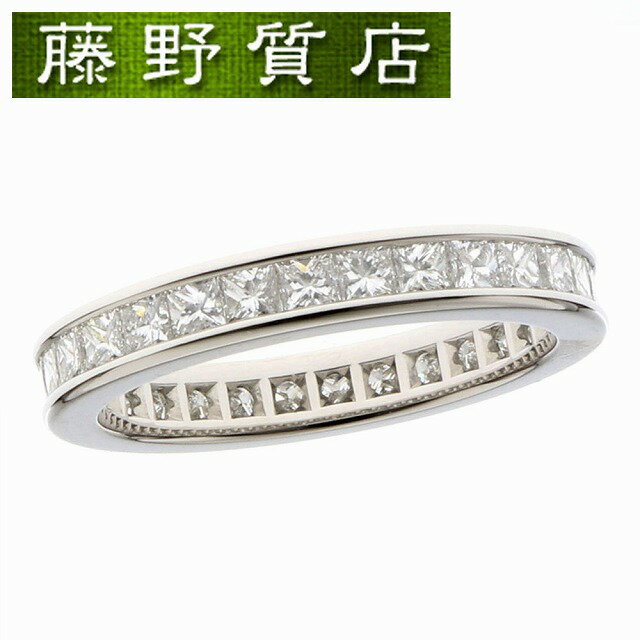 【美品】カルティエ CARTIER プリンセスカット フルエタニティ ダイヤリング 指輪 Pt 950 × ダイヤ フルダイヤ #52 証明書 9007