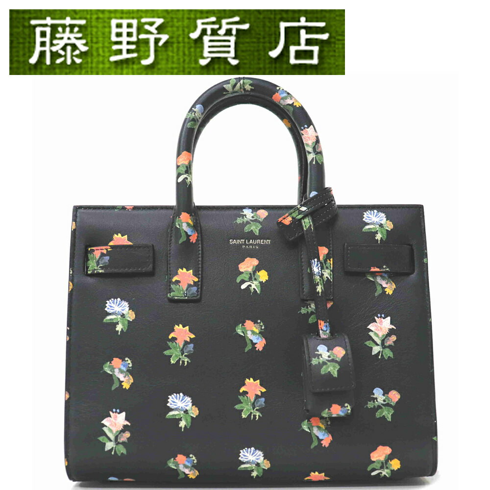 【送料無料】サンローラン SAINT LAURENT YSL サックドジュール ナノ 2way ハンド バッグ ショルダー ストラップ 花 黒 8394