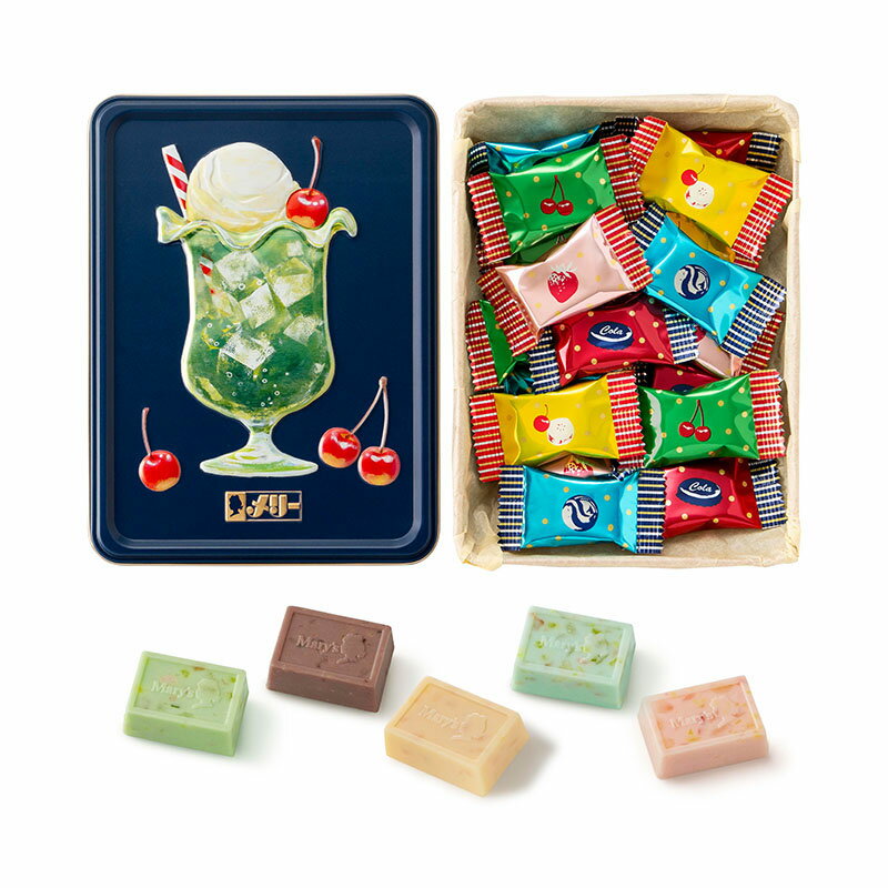 レトロ喫茶に並ぶ、ドリンクやスイーツをイメージした、パチっとはじけるチョコレート。5種類のドリンクモチーフのはじけるキャンディインチョコレートをレトロな缶に集めました。 ［内容］キャンディチョコレート×18個（コーラフロート・サイダー・メロ...
