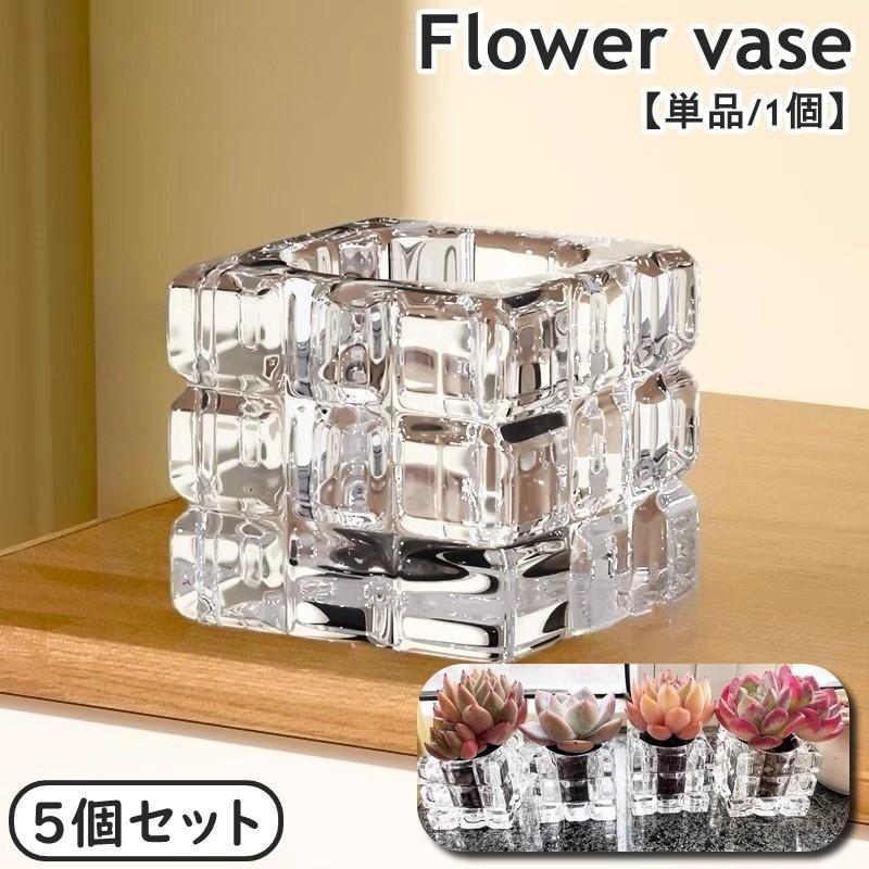 花瓶 フラワーポット フラワーベース 5個セット 多肉植物用 ガラス ミニサイズ 小型 花器 クリア 透明 インテリア 陶器 スクエア 四角形 正方形 SHOP DAN