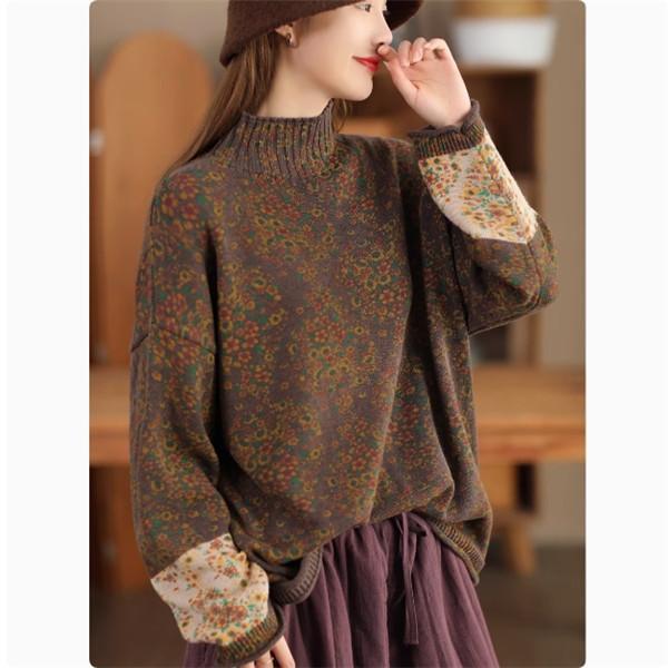 ニット レディース 秋冬トップス セーター タートルネック 長袖 ハイネック 花柄 冷え込む朝も苦にならない あったかい リラックスタイムにぴったり SHOP DAN