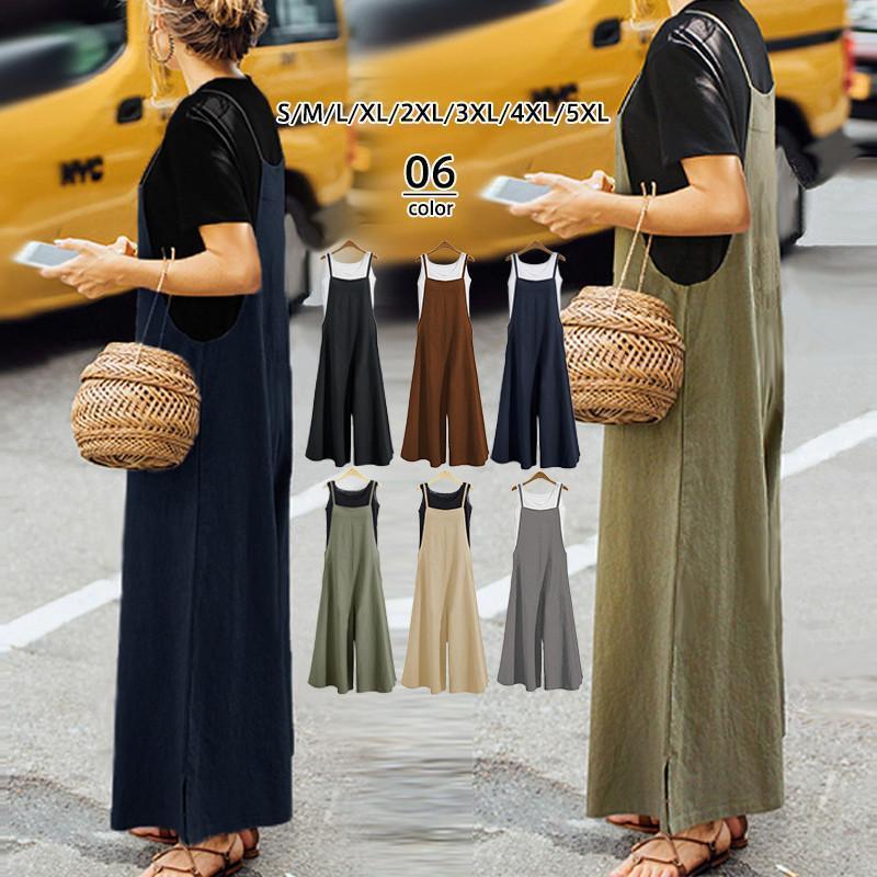 サロペット レディース オールインワン 九分丈 ワイトパンツ オーバーオール キャミソール 綿麻 ロング ガウチョパンツ 無地 着痩せ 通勤 おしゃれ SHOP DAN