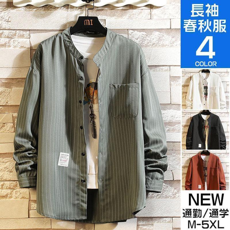 長袖シャツ メンズ スタンドカラーシャツ ストライプシャツ 長袖 大きいサイズ ビジネス おしゃれ トップス 春物 秋服 SHOP DAN(4)
