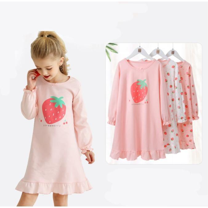 パジャマ ワンピース キッズ 長袖 綿 イチゴ柄子供服 女の子 部屋着 寝間着 ルームウェア 寝巻き ロング丈 スウィート 新作 姫系 パジャマ 可愛い SHOP DAN